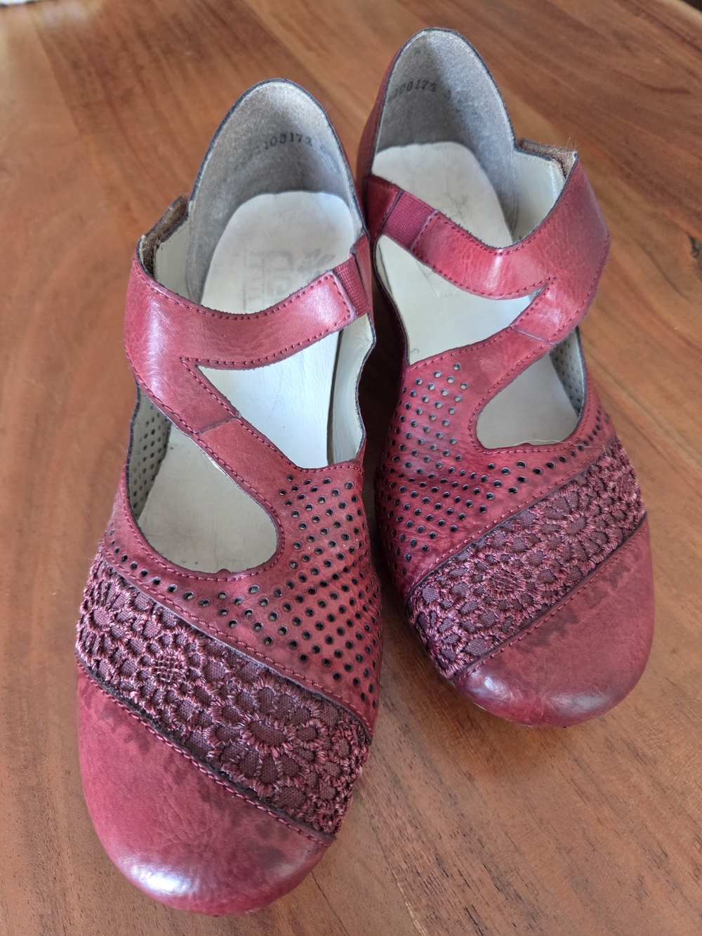 RIEKER - Dark Red Leather Mary Jane Shoes